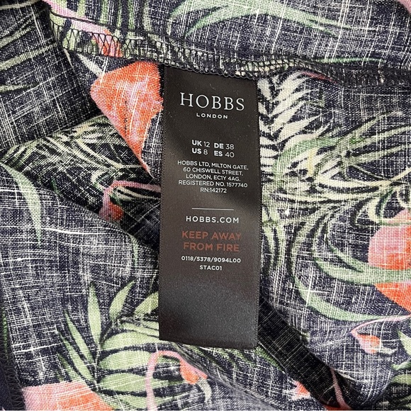 NWT Hobbs Navy ‘Amalfi’ 100% Linen Flamingo Print Sleeveless Dress, Size 8 - Picture 8 of 10